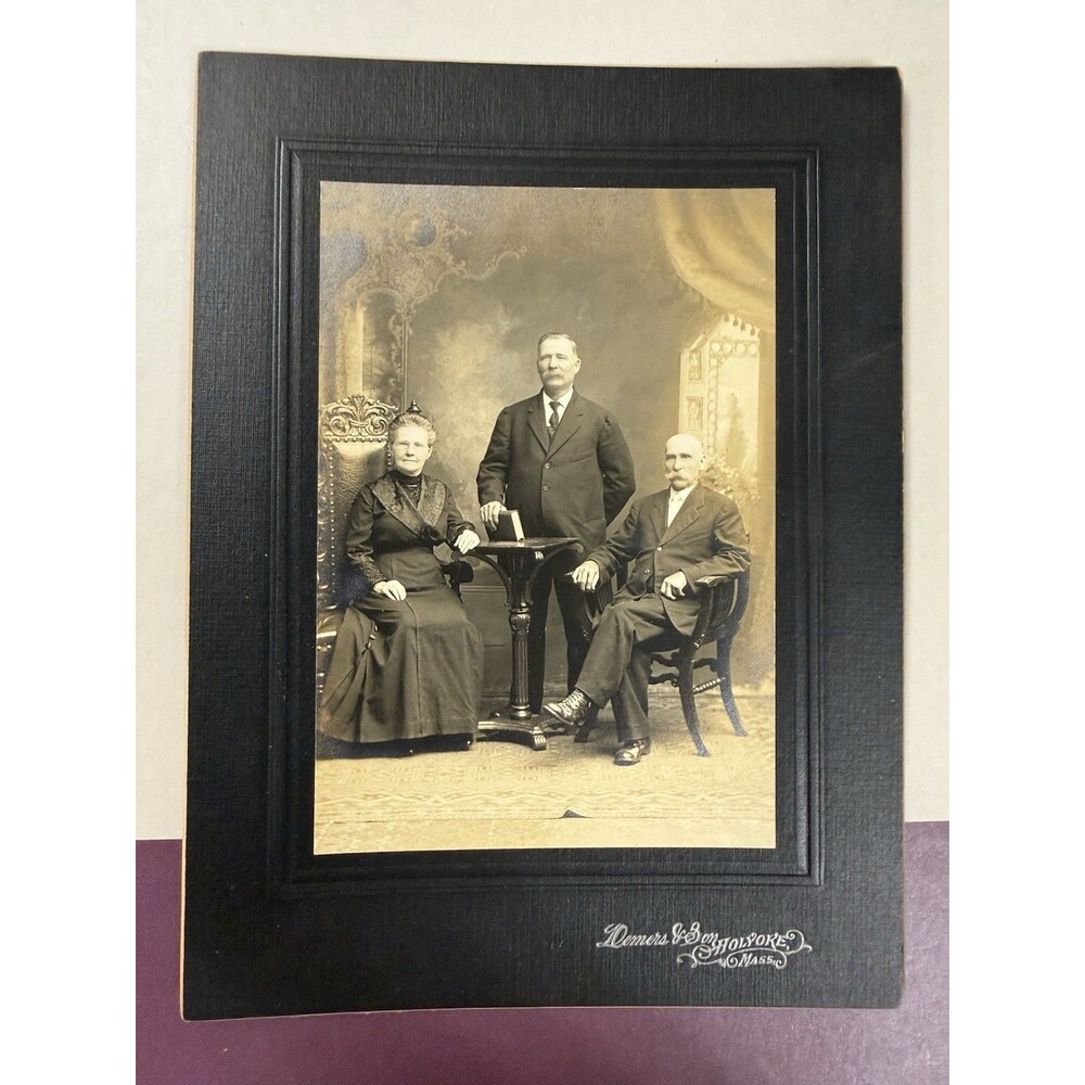 Family Antique Cabinet Card Photo c.1900 Demers & Son Holyoke, Ma.